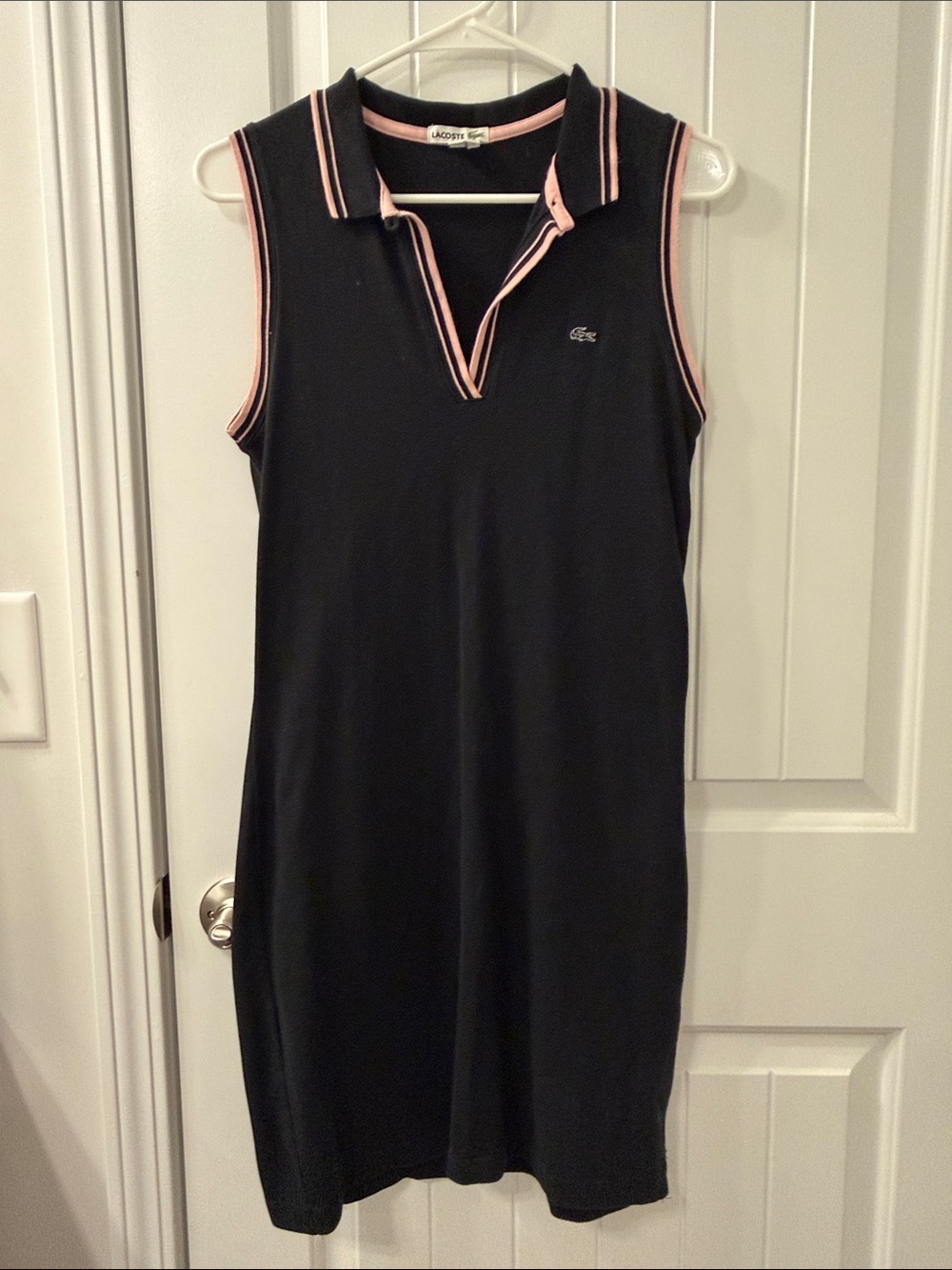 Lacoste size 40 Black Sleeveless Polo Dress with Pink Trim